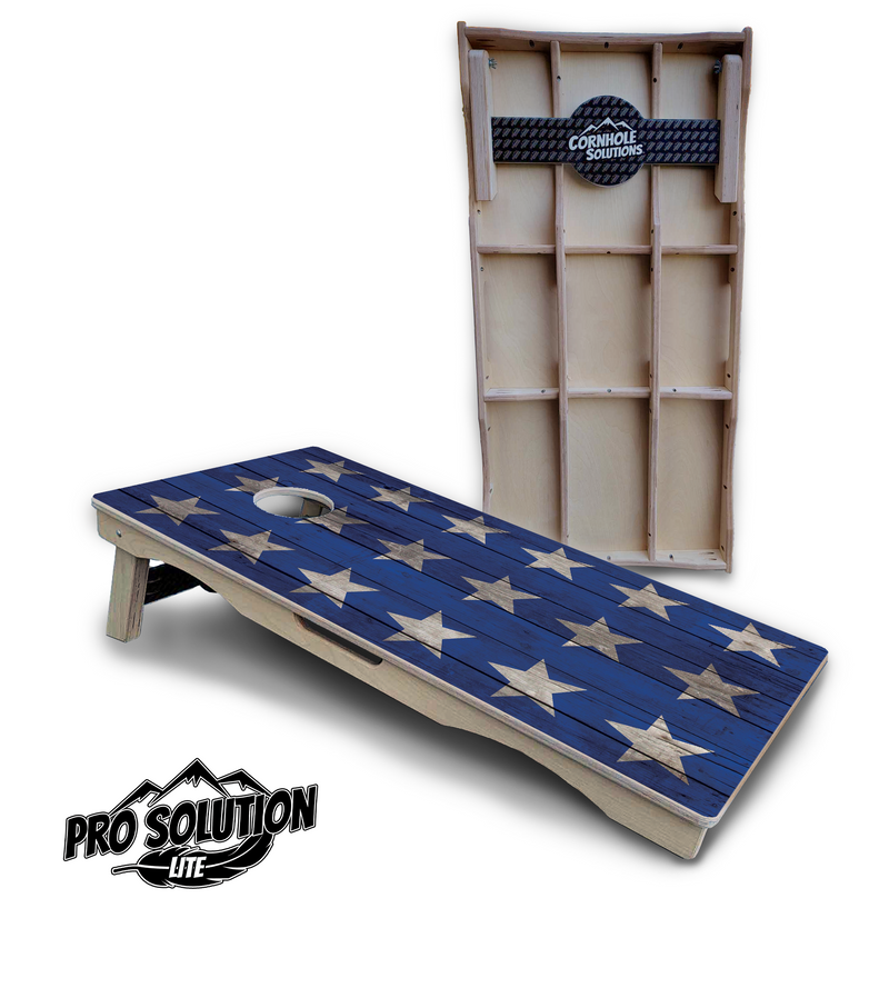 Pro Solution Lite - Large Stars & Stripes Design Options - Professional Tournament Cornhole Boards 3/4" Baltic Birch - Zero Bounce Zero Movement Vertical Interlocking Braces for Extra Weight & Stability +Double Thick Legs +Airmail Blocker