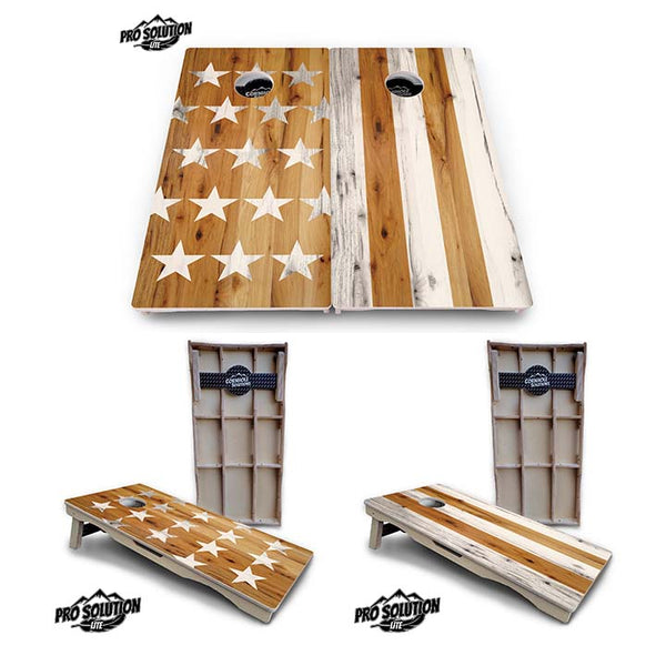 Pro Solution Lite - Large Stars & Stripes Natural - Professional Tournament Cornhole Boards 3/4" Baltic Birch - Zero Bounce Zero Movement Vertical Interlocking Braces for Extra Weight & Stability +Double Thick Legs +Airmail Blocker