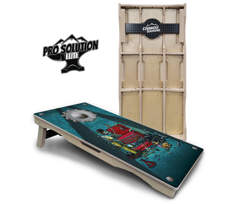 Pro Solution Elite - Artist Series Design Options - Professional Tournament Cornhole Boards 3/4" Baltic Birch - Zero Bounce Zero Movement Vertical Interlocking Braces for Extra Weight & Stability +Double Thick Legs +Airmail Blocker