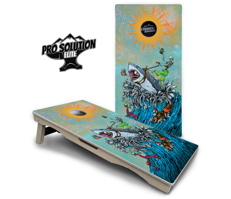 Pro Solution Elite - Artist Series Design Options - Professional Tournament Cornhole Boards 3/4" Baltic Birch - Zero Bounce Zero Movement Vertical Interlocking Braces for Extra Weight & Stability +Double Thick Legs +Airmail Blocker