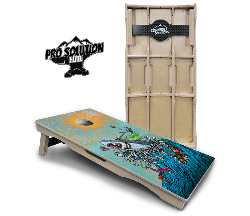 Pro Solution Elite - Artist Series Design Options - Professional Tournament Cornhole Boards 3/4" Baltic Birch - Zero Bounce Zero Movement Vertical Interlocking Braces for Extra Weight & Stability +Double Thick Legs +Airmail Blocker