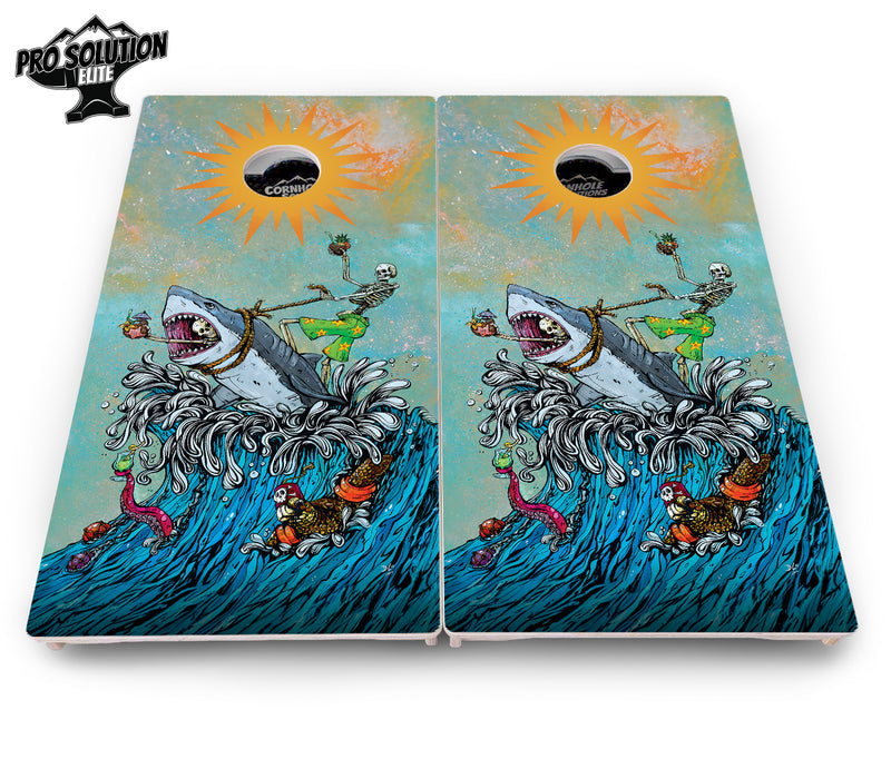 Pro Solution Elite - Artist Series Design Options - Professional Tournament Cornhole Boards 3/4" Baltic Birch - Zero Bounce Zero Movement Vertical Interlocking Braces for Extra Weight & Stability +Double Thick Legs +Airmail Blocker