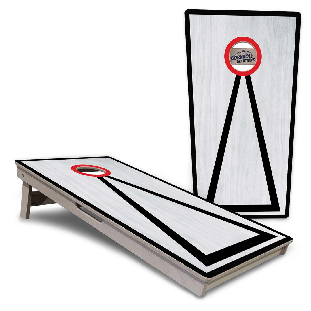 Red/Black Hole Ring Grey Wash Cornhole Boards - Professional Tournament Series