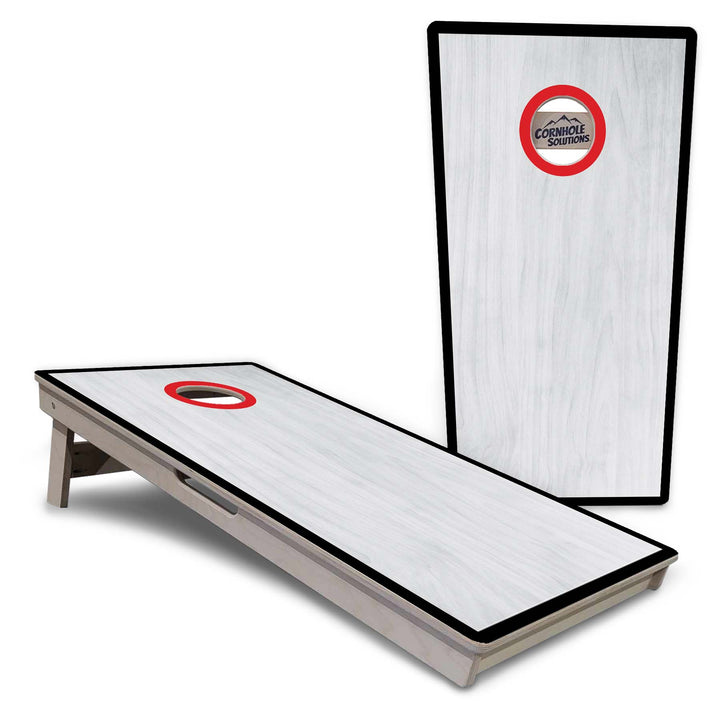 Red/Black Hole Ring Grey Wash Cornhole Boards - Professional Tournament Series