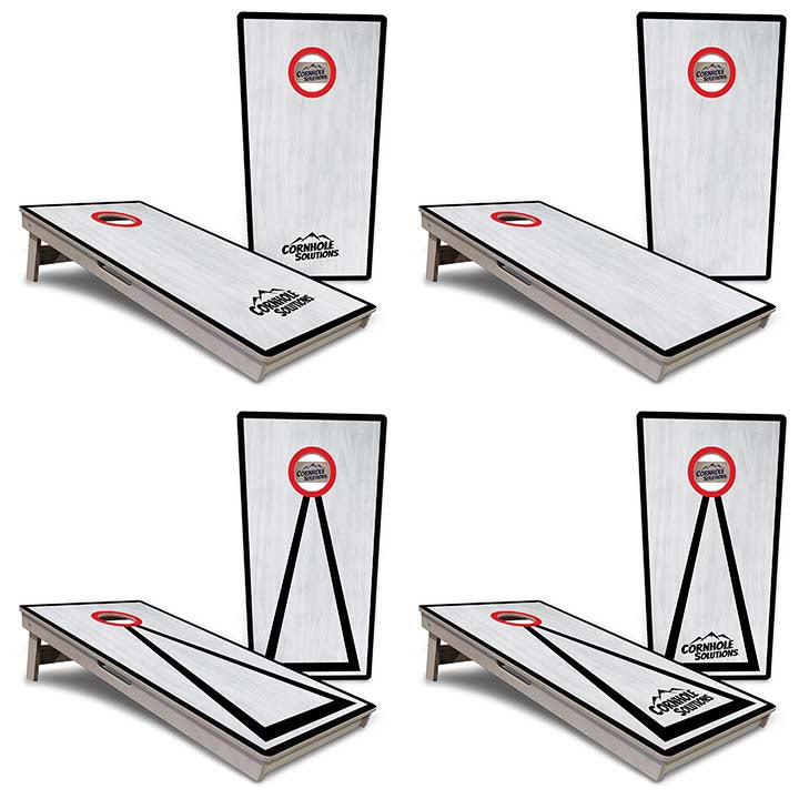 Red/Black Hole Ring Grey Wash Cornhole Boards - Professional Tournament Series
