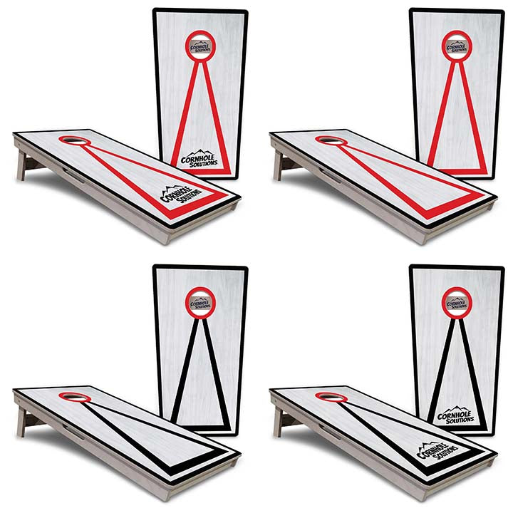 Red/Black Hole Ring Grey Wash Cornhole Boards - Professional Tournament Series