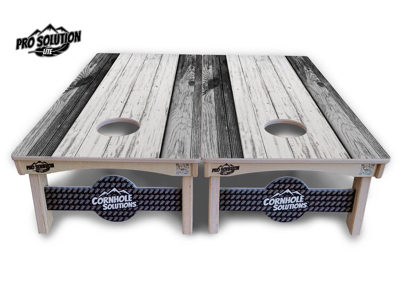 Pro Solution Lite - Grey Two Tone Slats - Professional Tournament Cornhole Boards 3/4" Baltic Birch - Zero Bounce Zero Movement Vertical Interlocking Braces for Extra Weight & Stability +Double Thick Legs +Airmail Blocker