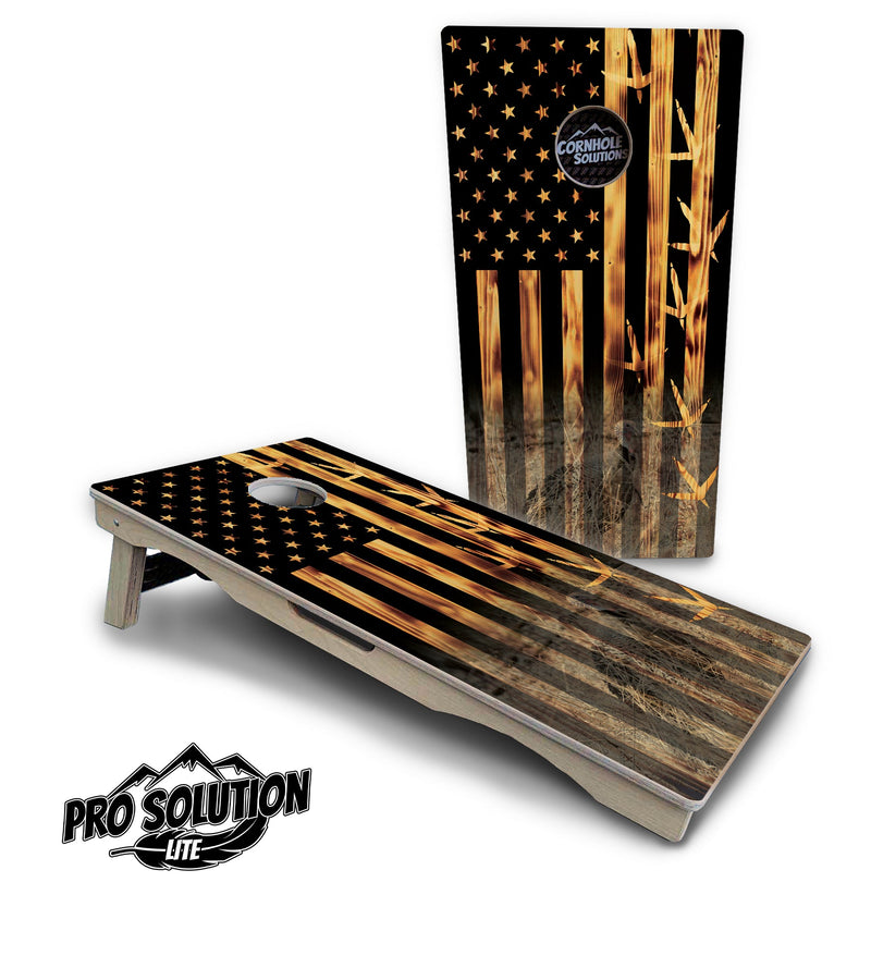 Pro Solution Elite - Hidden Turkey Burnt Flag - Professional Tournament Cornhole Boards 3/4" Baltic Birch - Zero Bounce Zero Movement Vertical Interlocking Braces for Extra Weight & Stability +Double Thick Legs +Airmail Blocker