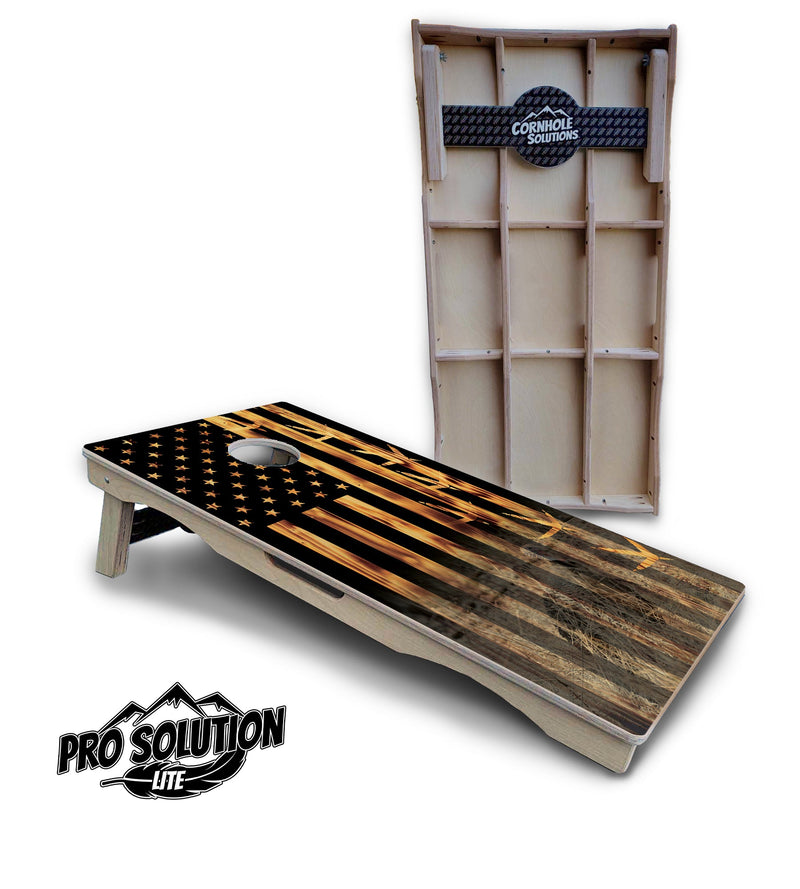 Pro Solution Elite - Hidden Turkey Burnt Flag - Professional Tournament Cornhole Boards 3/4" Baltic Birch - Zero Bounce Zero Movement Vertical Interlocking Braces for Extra Weight & Stability +Double Thick Legs +Airmail Blocker