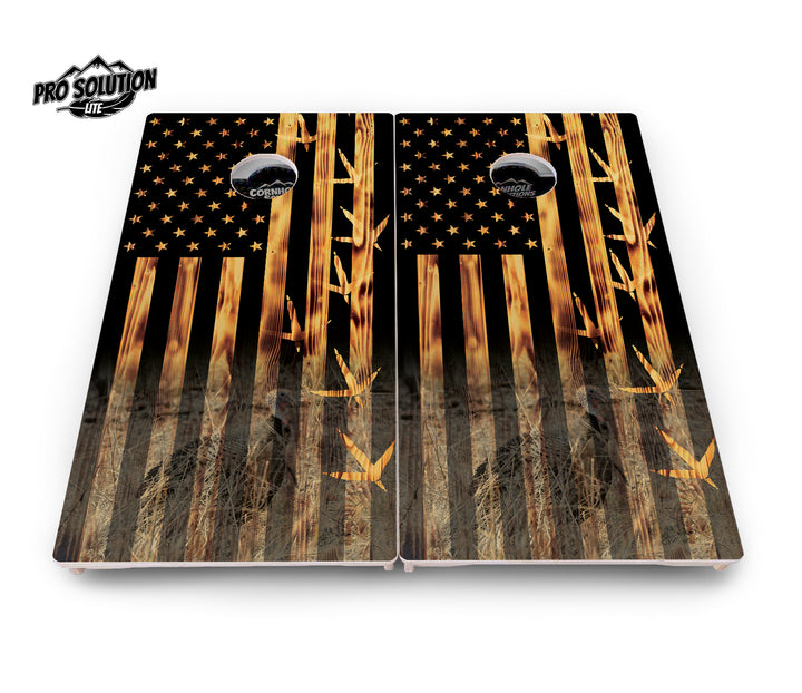 Hidden Turkey Burnt Flag Cornhole Boards - Pro Solution Lite Series