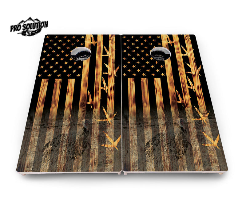 Pro Solution Elite - Hidden Turkey Burnt Flag - Professional Tournament Cornhole Boards 3/4" Baltic Birch - Zero Bounce Zero Movement Vertical Interlocking Braces for Extra Weight & Stability +Double Thick Legs +Airmail Blocker