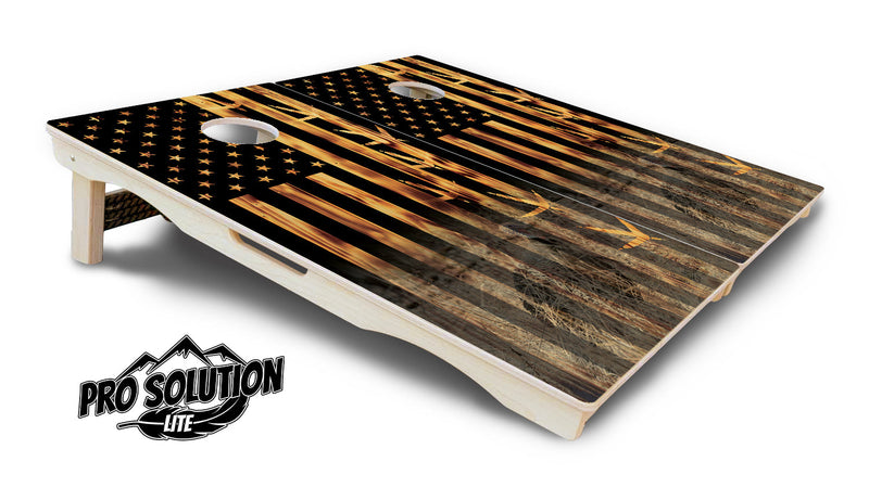 Pro Solution Elite - Hidden Turkey Burnt Flag - Professional Tournament Cornhole Boards 3/4" Baltic Birch - Zero Bounce Zero Movement Vertical Interlocking Braces for Extra Weight & Stability +Double Thick Legs +Airmail Blocker