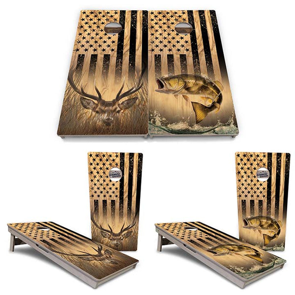 Tournament Boards - Light Wood Flag Deer & Fish Design Options - Professional Tournament 2'x4' Regulation Cornhole Set - 3/4″ Baltic Birch + UV Direct Print + UV Clear Coat
