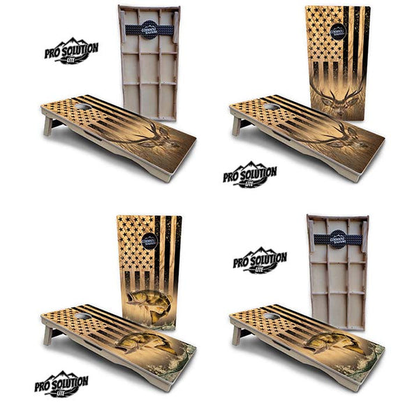 Pro Solution Elite - Wooden Deer & Fish Flag Design Options - Professional Tournament Cornhole Boards 3/4" Baltic Birch - Zero Bounce Zero Movement Vertical Interlocking Braces for Extra Weight & Stability +Double Thick Legs +Airmail Blocker