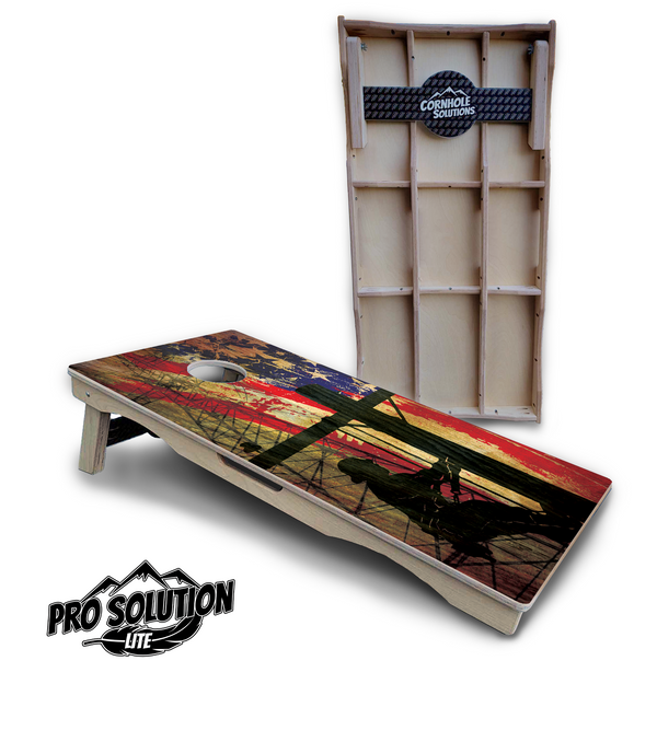 Pro Solution Lite - Faded Lineman Flag - Professional Tournament Cornhole Boards 3/4" Baltic Birch - Zero Bounce Zero Movement Vertical Interlocking Braces for Extra Weight & Stability +Double Thick Legs +Airmail Blocker