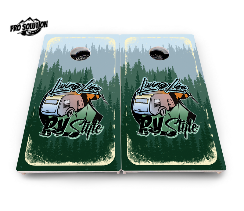 Pro Solution Lite - Living Life RV Style - Professional Tournament Cornhole Boards 3/4" Baltic Birch - Zero Bounce Zero Movement Vertical Interlocking Braces for Extra Weight & Stability +Double Thick Legs +Airmail Blocker