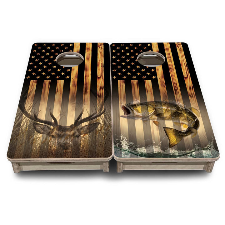Hidden Deer & Fish Flag - Mini or Vacation Size Cornhole Boards