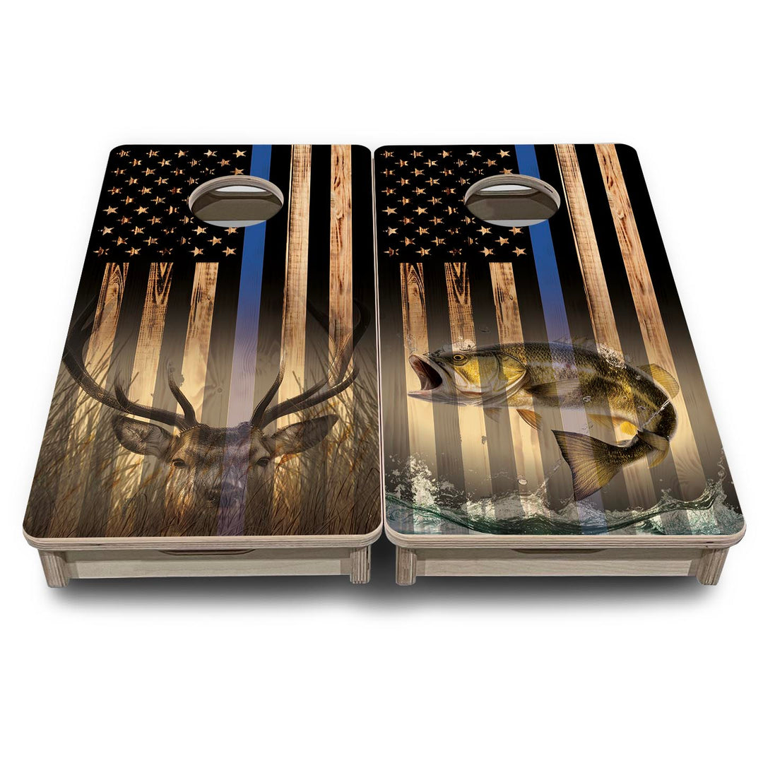 Blue Line Hidden Deer & Fish Flag - Mini or Vacation Size Cornhole Boards