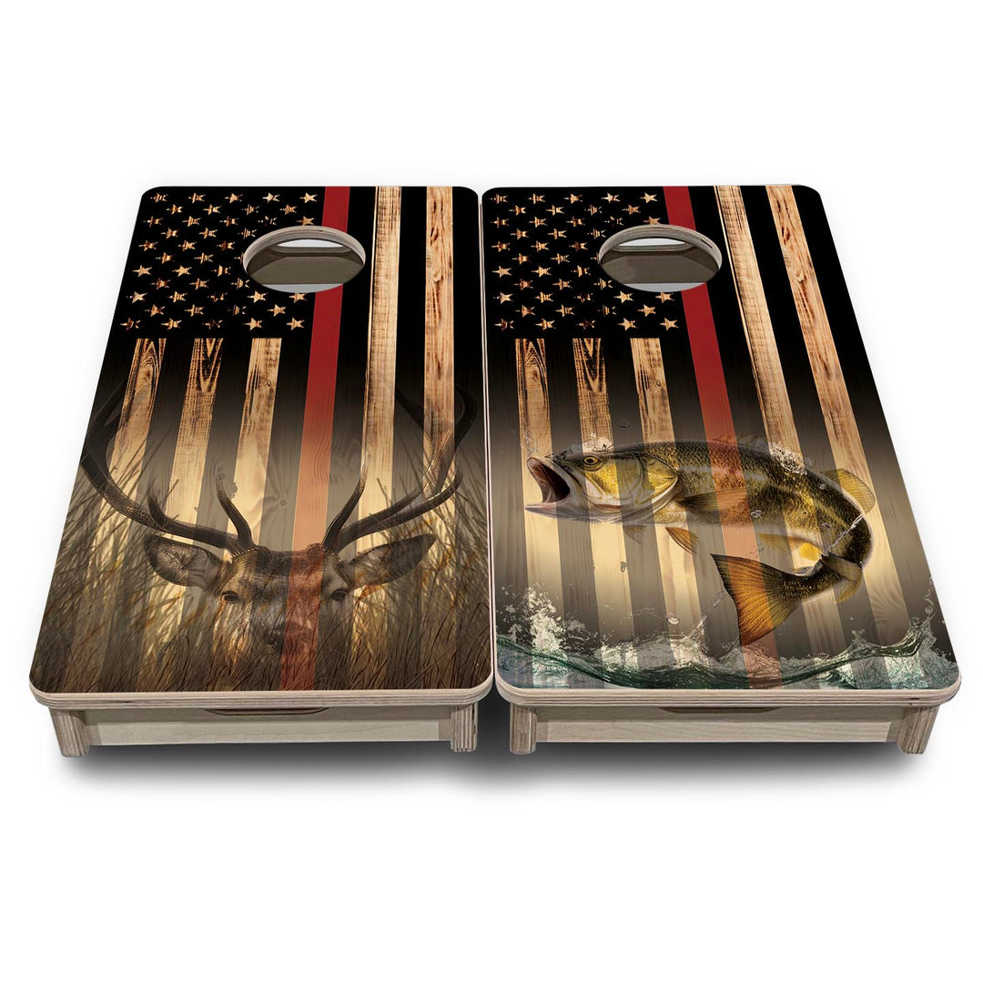 Red Line Hidden Deer & Fish Flag - Mini or Vacation Size Cornhole Boards