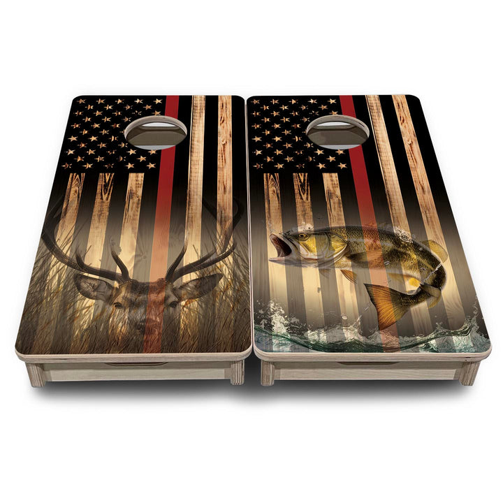 Red Line Hidden Deer & Fish Flag - Mini or Vacation Size Cornhole Boards