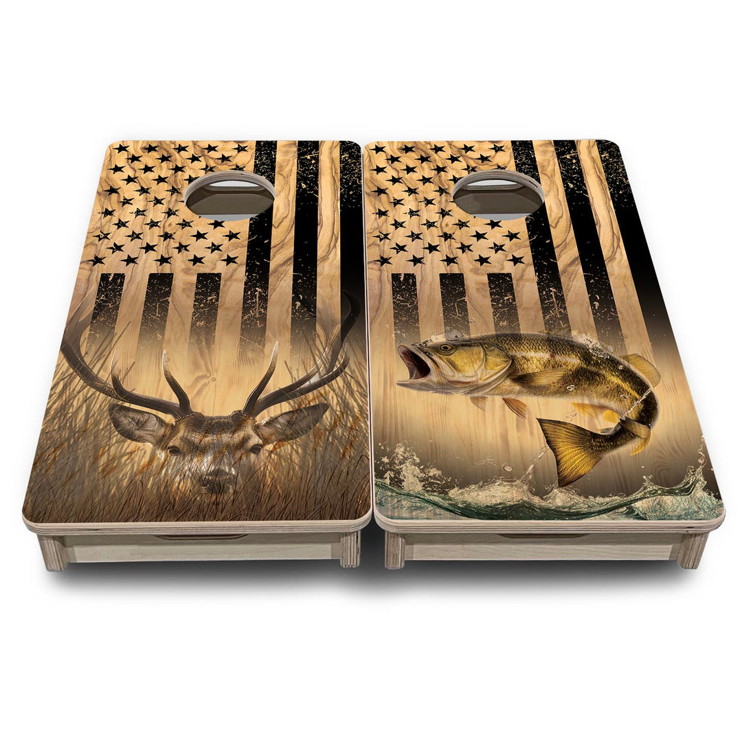 Light Wood Deer & Fish Flag - Mini or Vacation Size Cornhole Boards