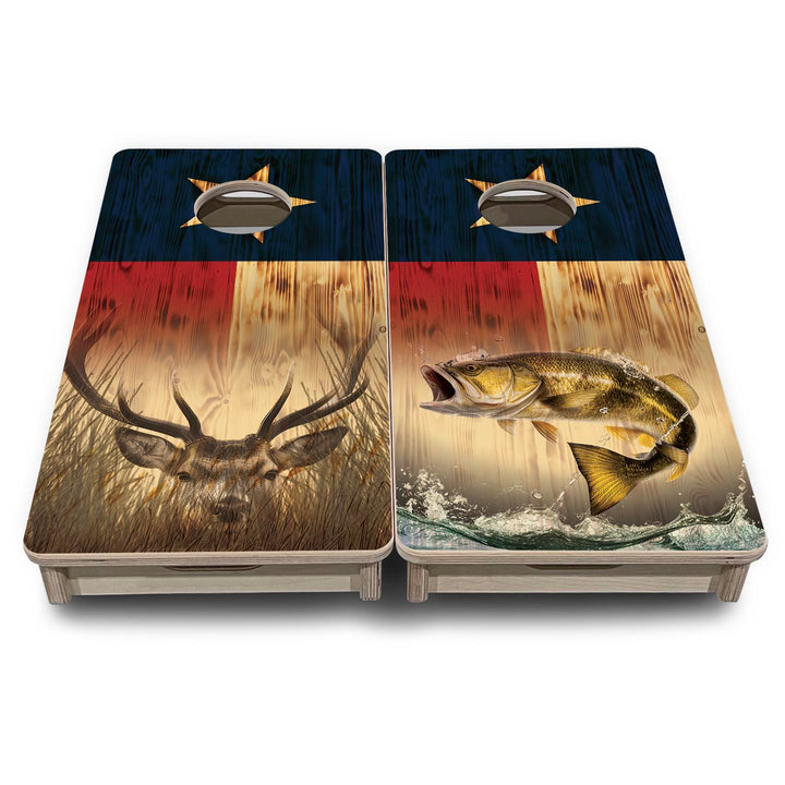 Texas Flag Deer & Fish - Mini or Vacation Size Cornhole Boards