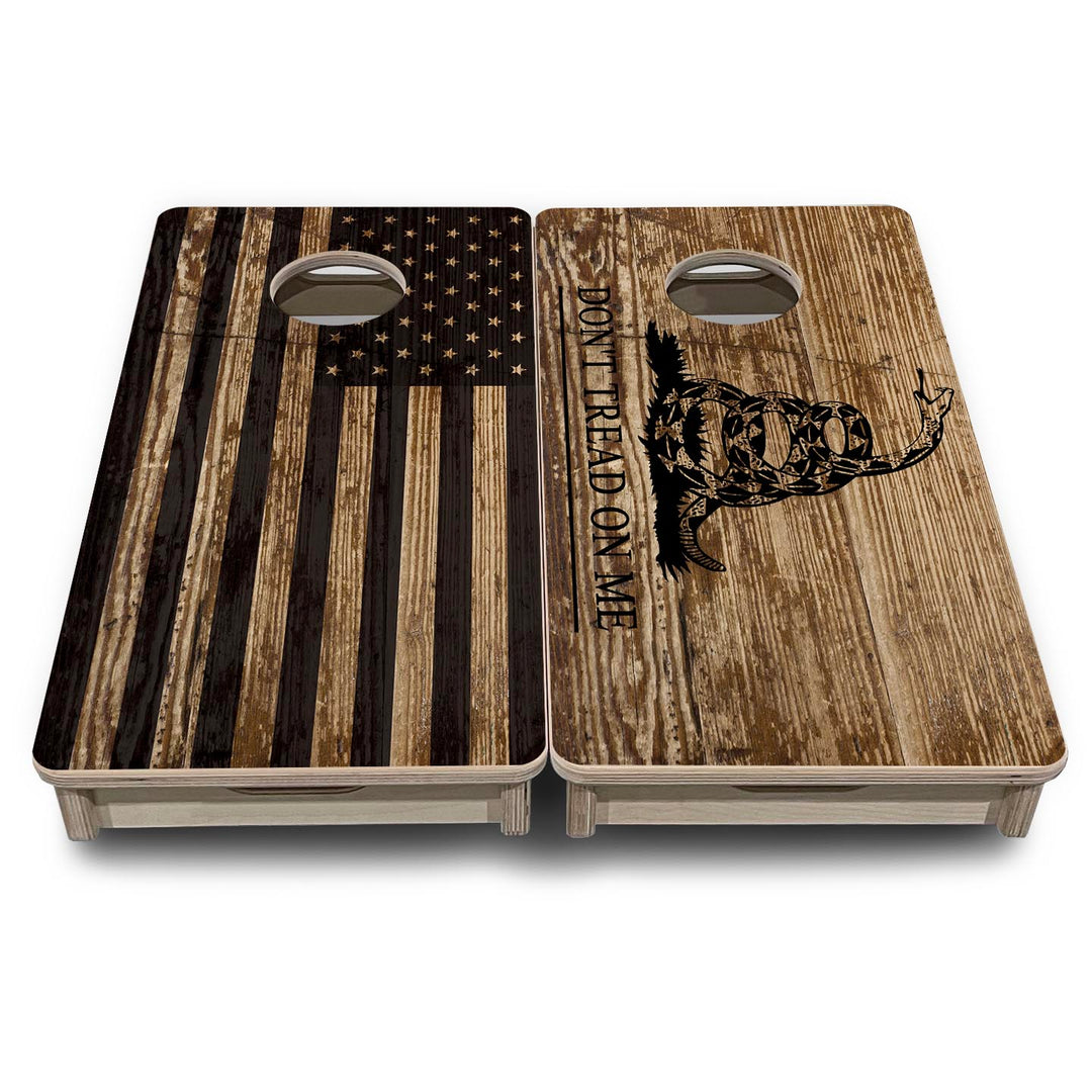 Wood DTOM & Wood Flag - Mini or Vacation Size Cornhole Boards