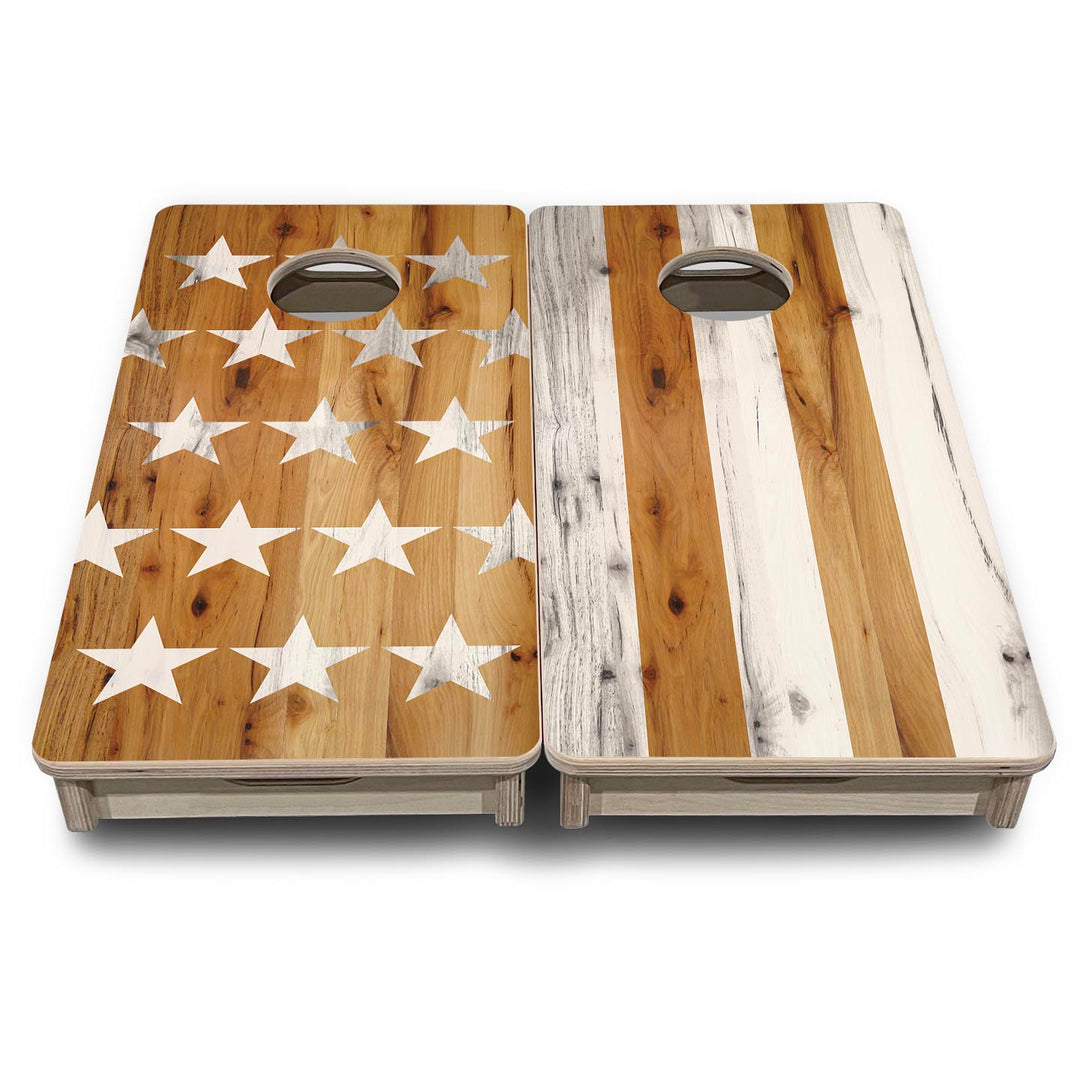 Large Natural Stars & Stripes - Mini or Vacation Size Cornhole Boards