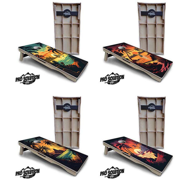 Pro Solution Elite - Beach Sunset Ai Design Options - Professional Tournament Cornhole Boards 3/4" Baltic Birch - Zero Bounce Zero Movement Vertical Interlocking Braces for Extra Weight & Stability +Double Thick Legs +Airmail Blocker