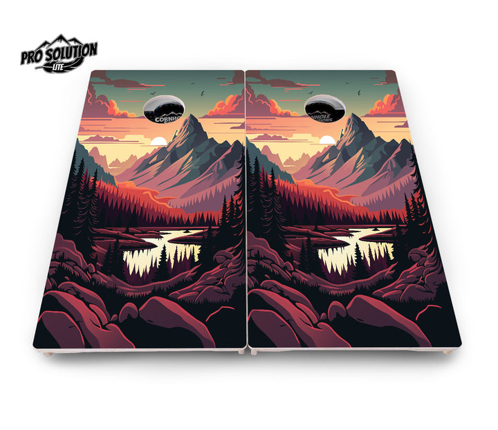 Mountain Sunset Cornhole Boards - Pro Solution Lite Series