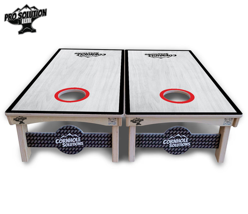 Pro Solution Elite - Red/Black Hole Ring Grey Wash Design Options - Professional Tournament Cornhole Boards 3/4" Baltic Birch - Zero Bounce Zero Movement Vertical Interlocking Braces for Extra Weight & Stability +Double Thick Legs +Airmail Blocker