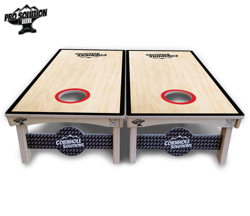 Pro Solution Elite - Red/Black Hole Ring Design Options - Professional Tournament Cornhole Boards 3/4" Baltic Birch - Zero Bounce Zero Movement Vertical Interlocking Braces for Extra Weight & Stability +Double Thick Legs +Airmail Blocker