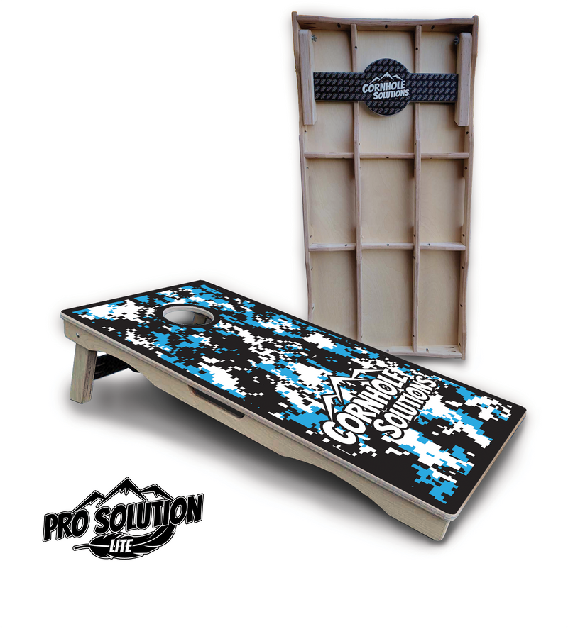 Pro Solution Lite - Digital Camo - Professional Tournament Cornhole Boards 3/4" Baltic Birch - Zero Bounce Zero Movement Vertical Interlocking Braces for Extra Weight & Stability +Double Thick Legs +Airmail Blocker