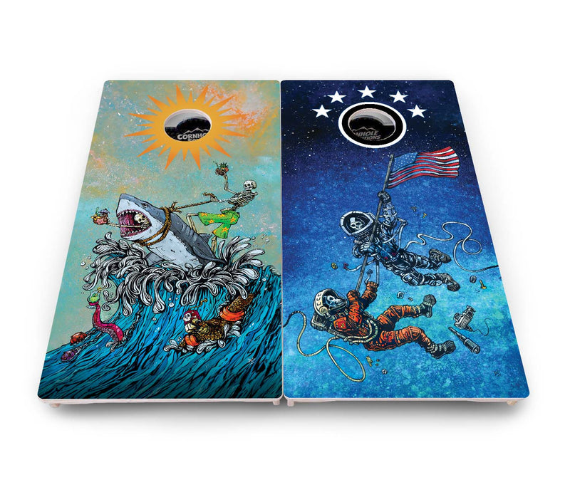 Pro Solution Elite - Artist Series Design Options - Professional Tournament Cornhole Boards 3/4" Baltic Birch - Zero Bounce Zero Movement Vertical Interlocking Braces for Extra Weight & Stability +Double Thick Legs +Airmail Blocker