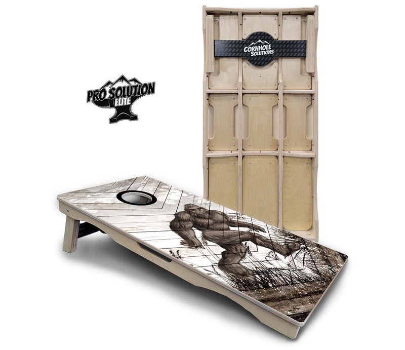 Pro Solution Elite - Bigfoot Whitewash Black Hole Design - Professional Tournament Cornhole Boards 3/4" Baltic Birch - Zero Bounce Zero Movement Vertical Interlocking Braces for Extra Weight & Stability +Double Thick Legs +Airmail Blocker