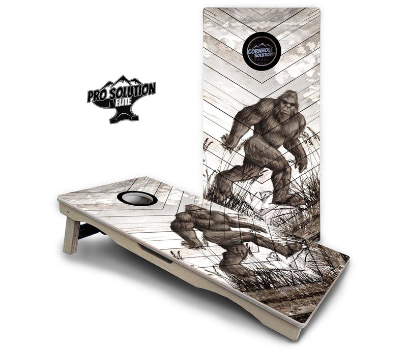 Pro Solution Elite - Bigfoot Whitewash Black Hole Design - Professional Tournament Cornhole Boards 3/4" Baltic Birch - Zero Bounce Zero Movement Vertical Interlocking Braces for Extra Weight & Stability +Double Thick Legs +Airmail Blocker