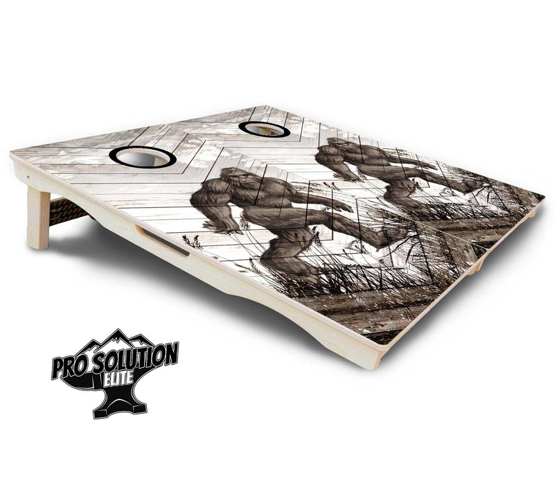 Pro Solution Elite - Bigfoot Whitewash Black Hole Design - Professional Tournament Cornhole Boards 3/4" Baltic Birch - Zero Bounce Zero Movement Vertical Interlocking Braces for Extra Weight & Stability +Double Thick Legs +Airmail Blocker