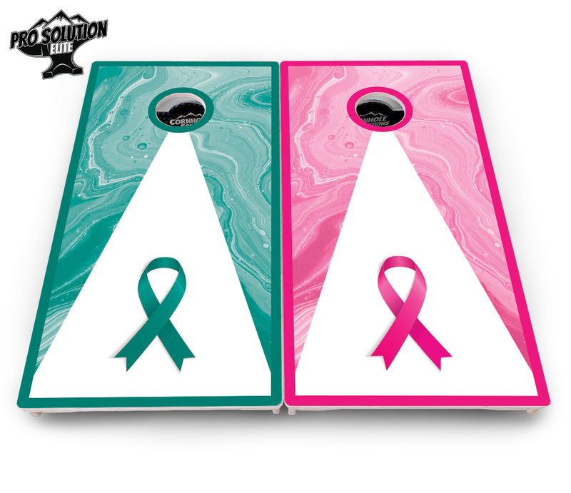 Pro Solution Elite - Cancer Awareness Design Options - Professional Tournament Cornhole Boards 3/4" Baltic Birch - Zero Bounce Zero Movement Vertical Interlocking Braces for Extra Weight & Stability +Double Thick Legs +Airmail Blocker