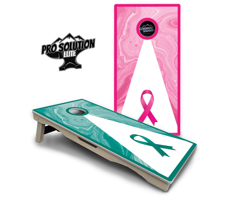 Pro Solution Elite - Cancer Awareness Design Options - Professional Tournament Cornhole Boards 3/4" Baltic Birch - Zero Bounce Zero Movement Vertical Interlocking Braces for Extra Weight & Stability +Double Thick Legs +Airmail Blocker