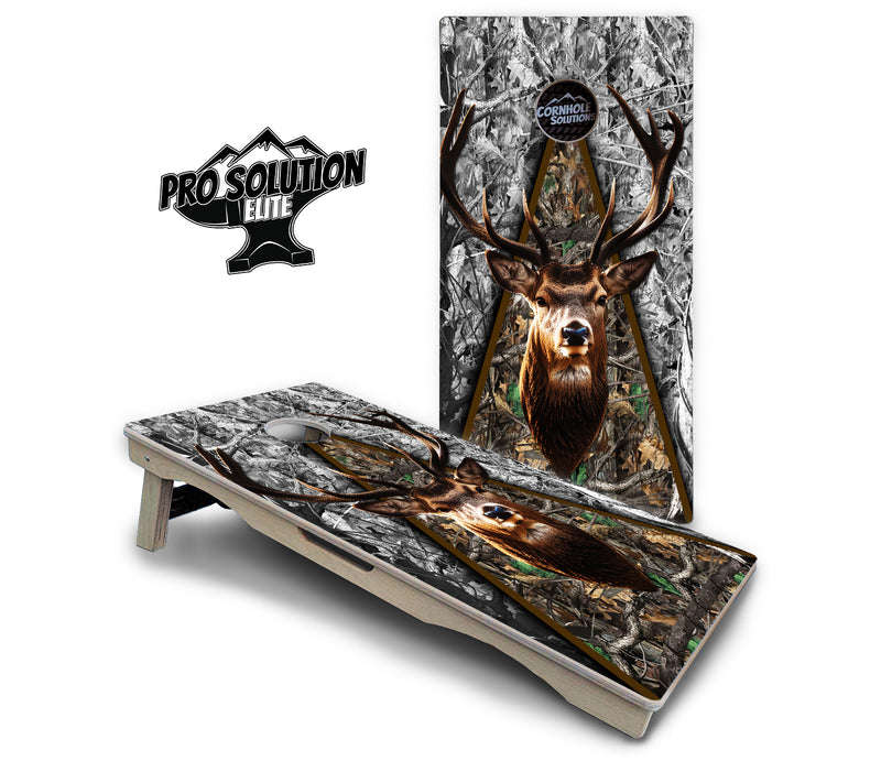 Pro Solution Elite - Deer Head Triangle - Professional Tournament Cornhole Boards 3/4" Baltic Birch - Zero Bounce Zero Movement Vertical Interlocking Braces for Extra Weight & Stability +Double Thick Legs +Airmail Blocker