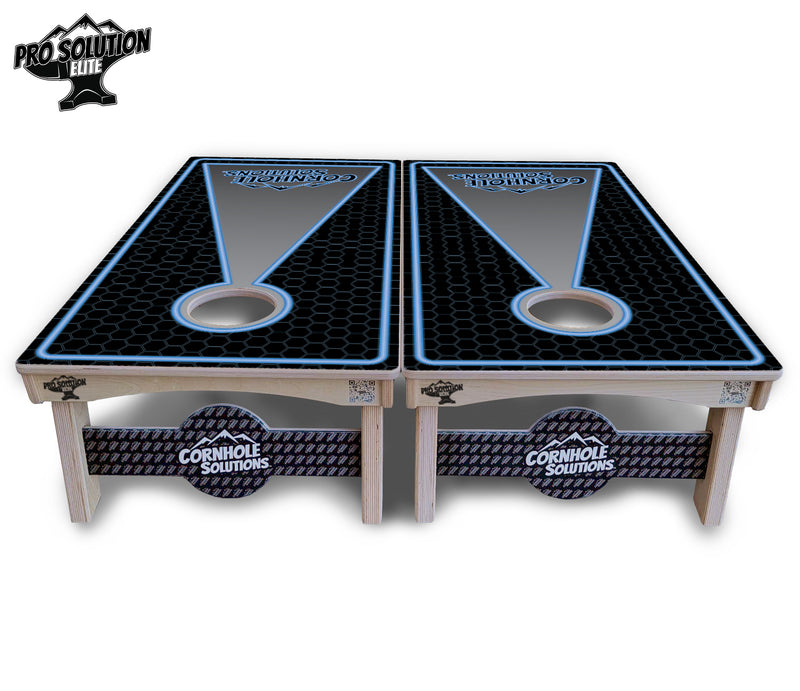 Pro Solution Elite - Neon CS Design - Professional Tournament Cornhole Boards 3/4" Baltic Birch - Zero Bounce Zero Movement Vertical Interlocking Braces for Extra Weight & Stability +Double Thick Legs +Airmail Blocker