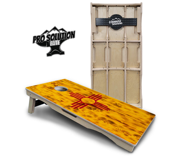 Pro Solution Elite - New Mexico Flag - Professional Tournament Cornhole Boards 3/4" Baltic Birch - Zero Bounce Zero Movement Vertical Interlocking Braces for Extra Weight & Stability +Double Thick Legs +Airmail Blocker