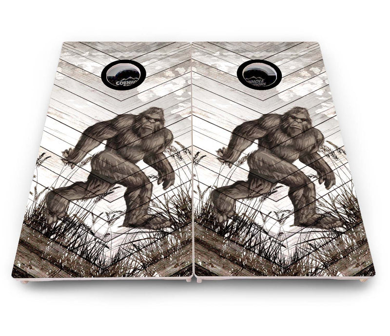 Pro Solution Elite - Bigfoot Whitewash Black Hole Design - Professional Tournament Cornhole Boards 3/4" Baltic Birch - Zero Bounce Zero Movement Vertical Interlocking Braces for Extra Weight & Stability +Double Thick Legs +Airmail Blocker