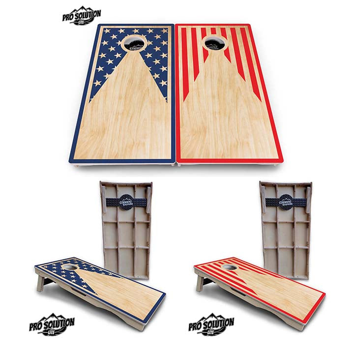 Pro Solution Lite - Stars & Stripes Keyhole No Logo Design Options - Professional Tournament Cornhole Boards 3/4" Baltic Birch - Zero Bounce Zero Movement Vertical Interlocking Braces for Extra Weight & Stability +Double Thick Legs +Airmail Blocker