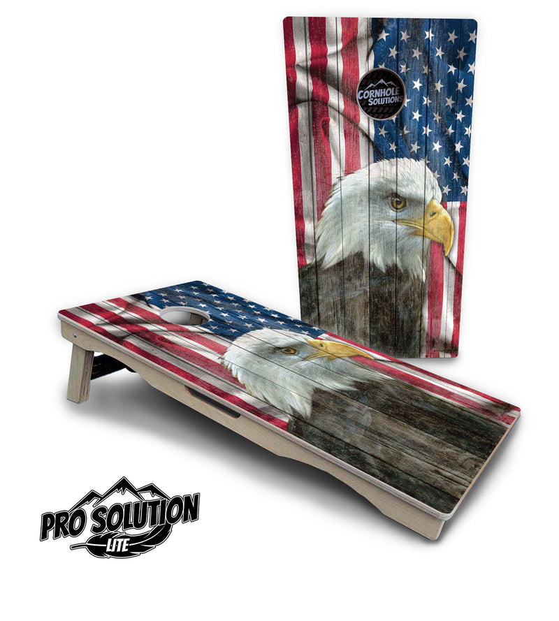 Pro Solution Lite - Faded Eagle Flag - Professional Tournament Cornhole Boards 3/4" Baltic Birch - Zero Bounce Zero Movement Vertical Interlocking Braces for Extra Weight & Stability +Double Thick Legs +Airmail Blocker