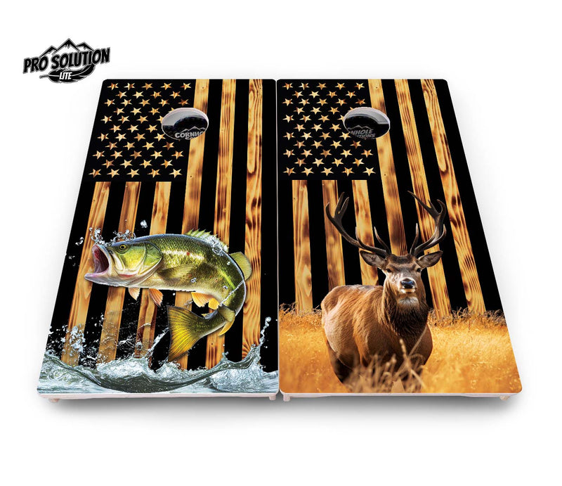 Pro Solution Lite - Colorful Deer & Fish - Professional Tournament Cornhole Boards 18mm(3/4") Baltic Birch - Zero Bounce! Zero Movement! Vertical & Horizontal Interlocking Quad Bracing System for extra Weight & Stability! Double Legs with Airmail Blocker!