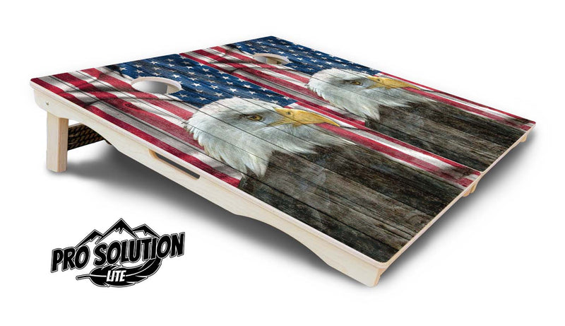 Pro Solution Lite - Faded Eagle Flag - Professional Tournament Cornhole Boards 3/4" Baltic Birch - Zero Bounce Zero Movement Vertical Interlocking Braces for Extra Weight & Stability +Double Thick Legs +Airmail Blocker