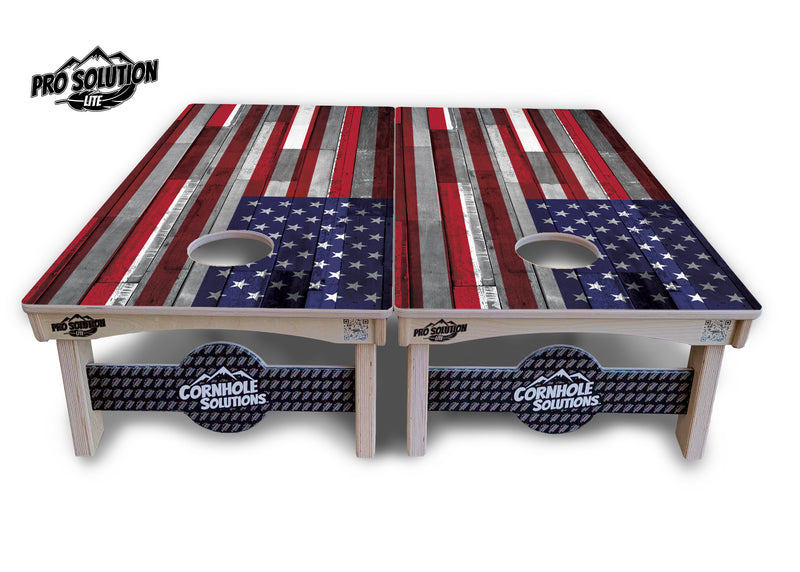 Pro Solution Lite - USA / Canada / Union Jack Plank Flag Options - Professional Tournament Cornhole Boards 3/4" Baltic Birch - Zero Bounce Zero Movement Vertical Interlocking Braces for Extra Weight & Stability +Double Thick Legs +Airmail Blocker