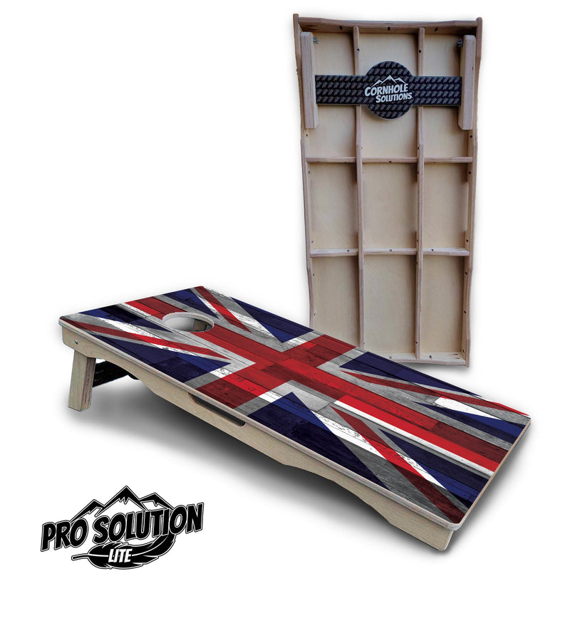 Pro Solution Elite - USA / Canada / Union Jack Plank Flag Options - Professional Tournament Cornhole Boards 3/4" Baltic Birch - Zero Bounce Zero Movement Vertical Interlocking Braces for Extra Weight & Stability +Double Thick Legs +Airmail Blocker