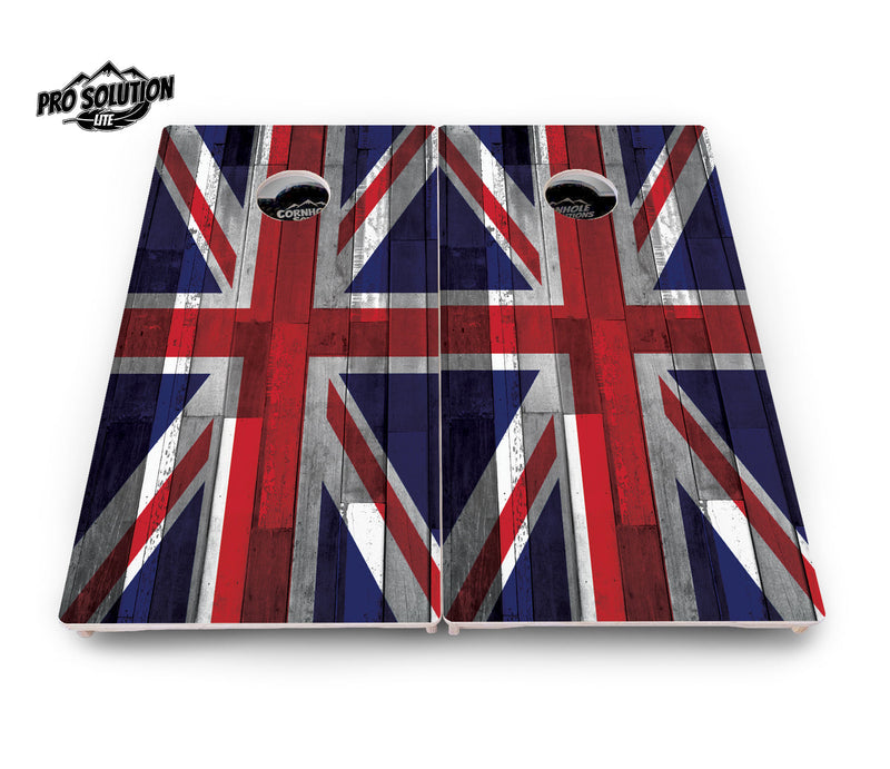 Pro Solution Elite - USA / Canada / Union Jack Plank Flag Options - Professional Tournament Cornhole Boards 3/4" Baltic Birch - Zero Bounce Zero Movement Vertical Interlocking Braces for Extra Weight & Stability +Double Thick Legs +Airmail Blocker